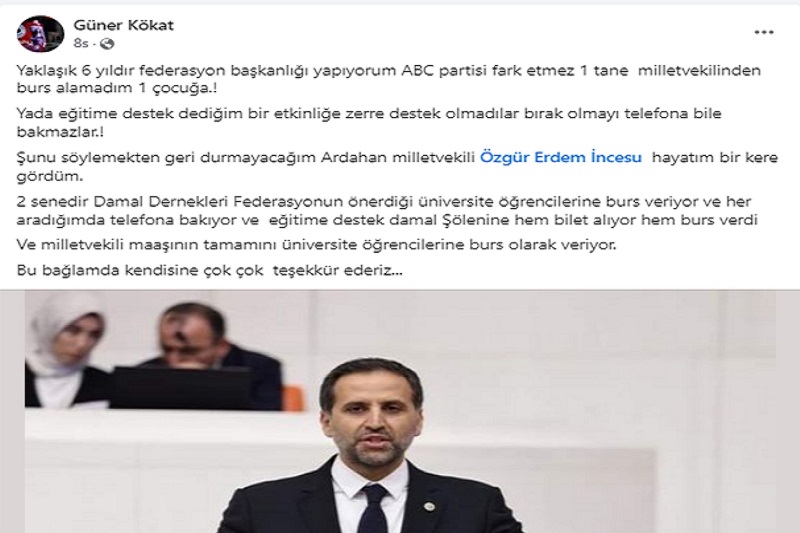 Vekil İncesu’nun, Milletvekili maaşını öğrencilere bağışladığı ortaya çıktı